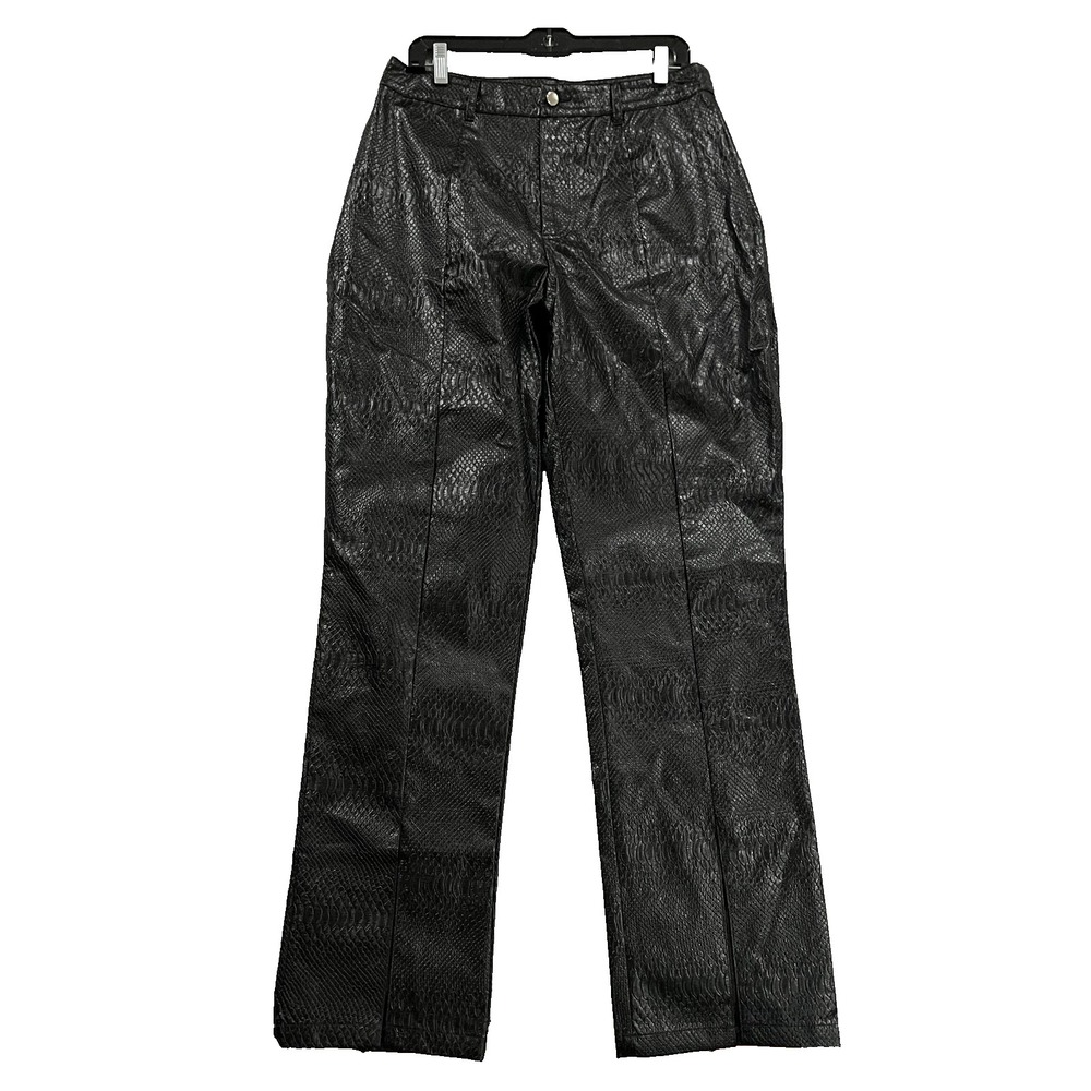Pretty Little Thing Faux Leather Pants Womens 10 Snakeskin Grunge Goth Split Hem